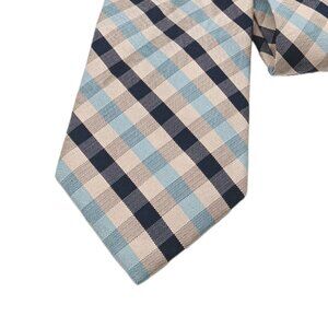 Jos. A. Bank Silk Tie Men’s 60.5” Gray Blue Gingham Plaid Western Classic New
